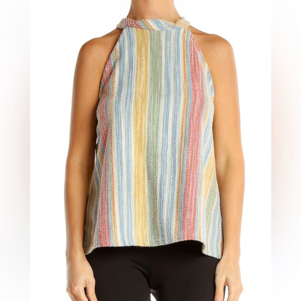 Anthropologie W5 Multicolor Striped Terry Halter Blouse M Tank Top Sleeveless